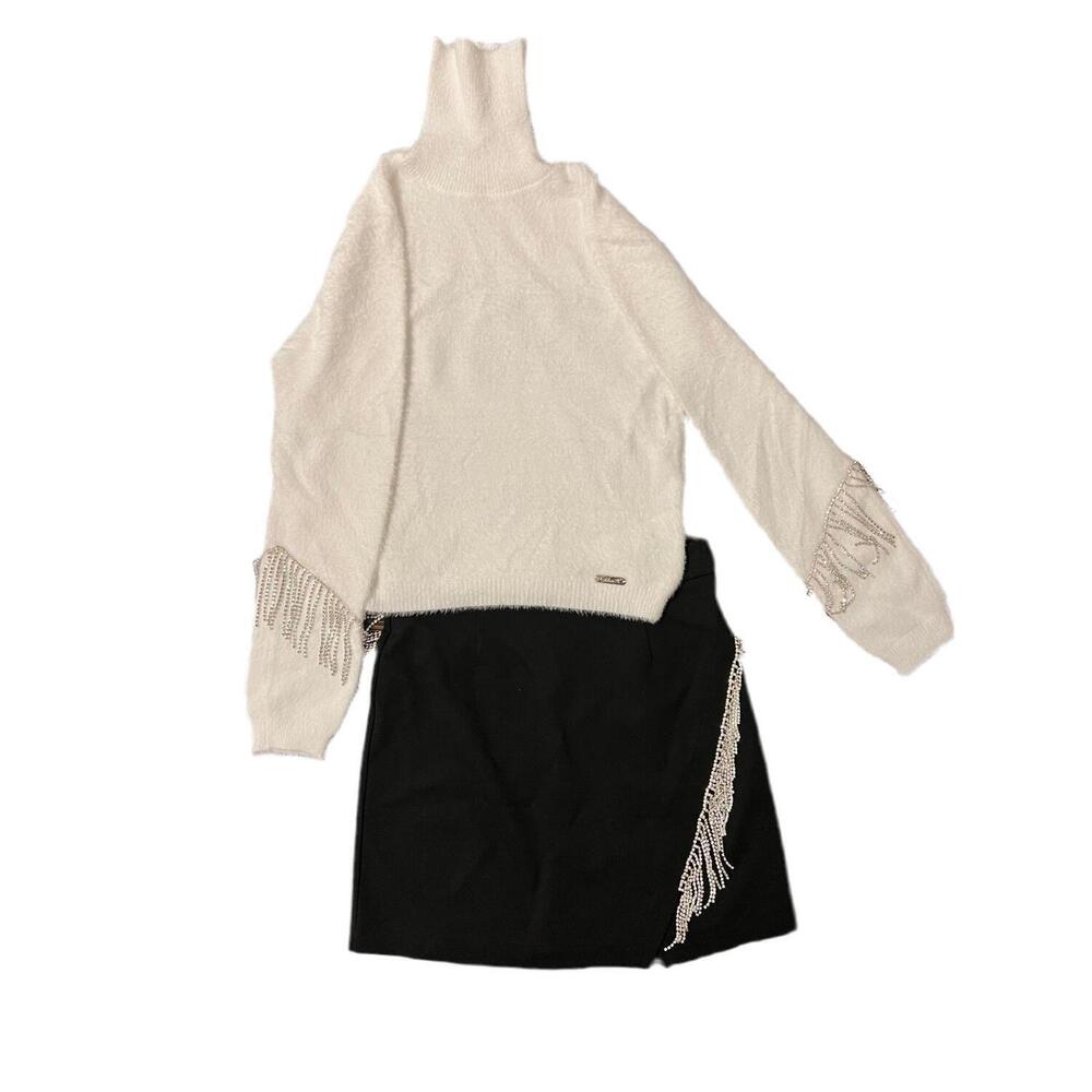NEW ALICE PI girl's sweater top and mini skirt set in black/white